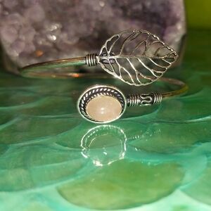 Rose Quartz Leaf Adjustable Bangle Bracelet